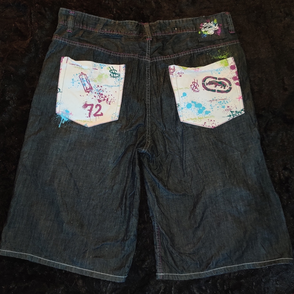 Ecko Unltd Men's 42 Bluish/Black Denim Jean shorts